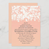 Elegante String Lights Perzik bruiloft uitnodiging (Voorkant / Achterkant)