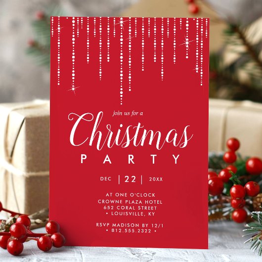 Elegante String Lights Rode Kerstfeest Kaart
