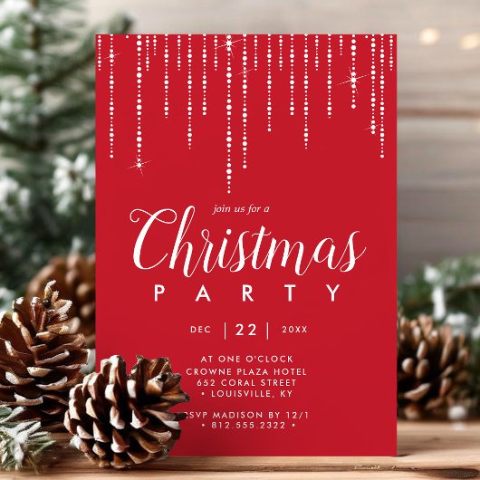 Elegante String Lights Rode Kerstfeest Kaart
