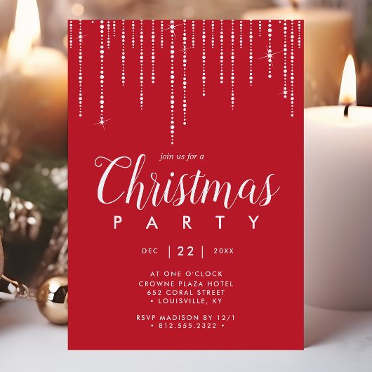 Elegante String Lights Rode Kerstfeest Kaart