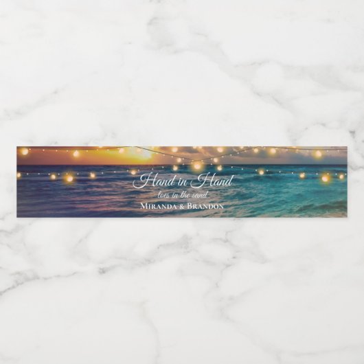 Elegante String Lights Zomer Strand Bruiloft Water Waterfles Etiket (Enkel label)