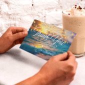 Elegante String Lights Zomer Sunset Beach Bruiloft Bedankkaart