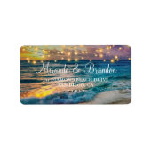 Elegante String Lights Zomer Sunset Beach Bruiloft Etiket (Voorkant)