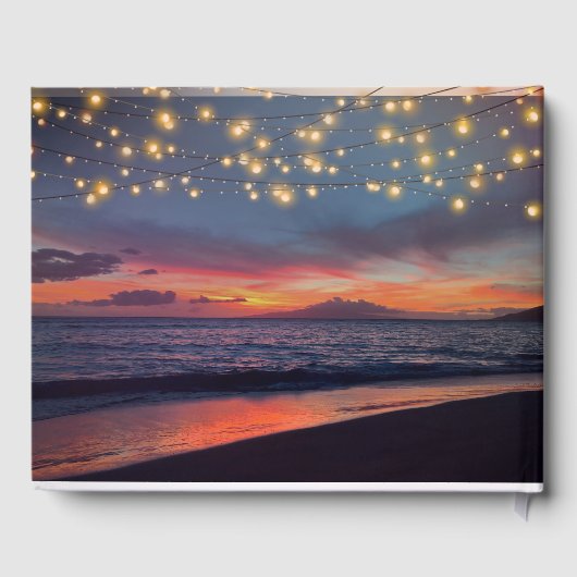 Elegante String Lights Zomer Sunset Beach Bruiloft Gastenboek (Achterkant)