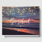 Elegante String Lights Zomer Sunset Beach Bruiloft Gastenboek (Voorkant)