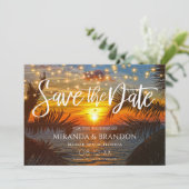 Elegante String Lights Zomer Zonsondergang Trouwst Save The Date (Staand voorkant)