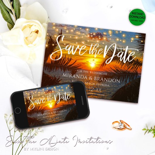 Elegante String Lights Zomer Zonsondergang Trouwst Save The Date
