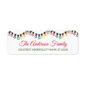 Elegante string van vrolijke kerstgloeilampen etiket (Voorkant)