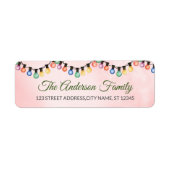 Elegante string van vrolijke kerstgloeilampen etiket (Voorkant)
