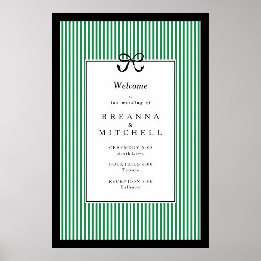 Elegante Stripe Black Border Bow Wedding Welkom Poster (Voorkant)
