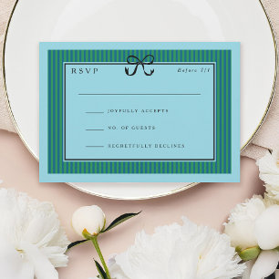 Elegante Stripe Black Border met Boog Wedding RSVP Kaartje
