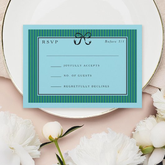 Elegante Stripe Black Border met Boog Wedding RSVP Kaartje