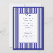 Elegante Stripe Marine Blauwe Grens met Boog Weddi Kaart (Voorkant)