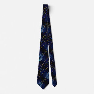 Elegante stropdas met agaat Navy blauw goud marmer