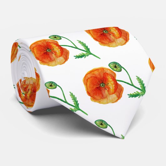 Elegante Stropdas Rode klaproos Bloemen Kunst (Opgerold)