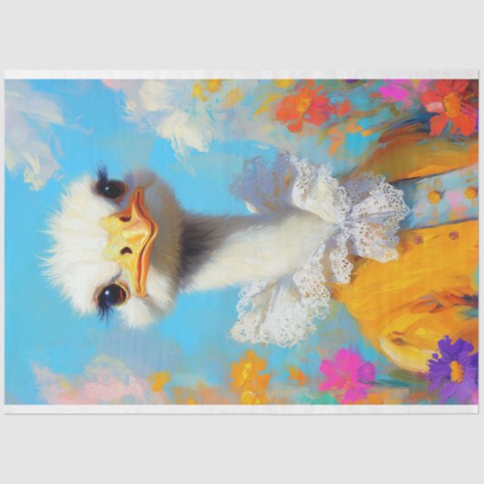 Elegante struisvogel gele pastel bloemendecoupage tissuepapier (Voorkant)