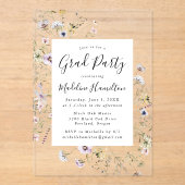 Elegante subtiele Wildflowers Afstudeerfeest Acryl Uitnodigingen (Voorkant)