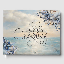 Elegante subtiele zonsondergang en bloemenbruiloft gastenboek