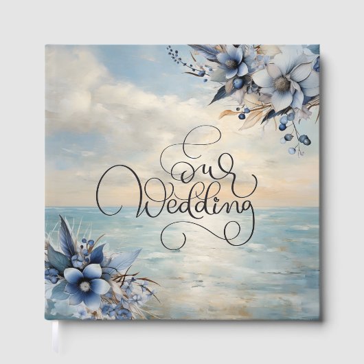 Elegante subtiele zonsondergang en bloemenbruiloft gastenboek (Voorkant)