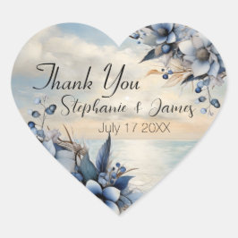 Elegante subtiele zonsondergang en bloemenbruiloft hart sticker