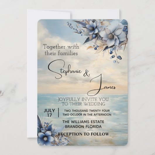 Elegante subtiele zonsondergang en bloemenbruiloft kaart (Voorkant)