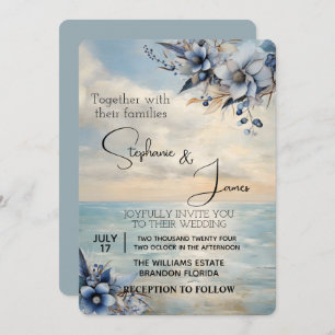 Elegante subtiele zonsondergang en bloemenbruiloft kaart