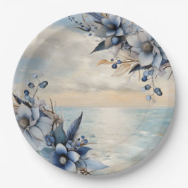 Elegante subtiele zonsondergang en bloemenbruiloft papieren bordje