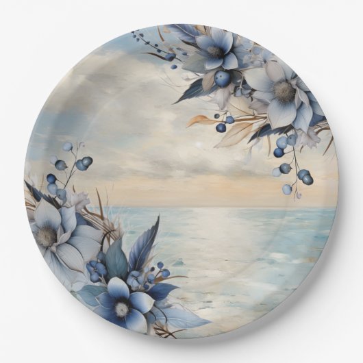 Elegante subtiele zonsondergang en bloemenbruiloft papieren bordje (Voorkant)