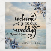 Elegante subtiele zonsondergang en bloemenbruiloft wijn etiket (Enkel label)