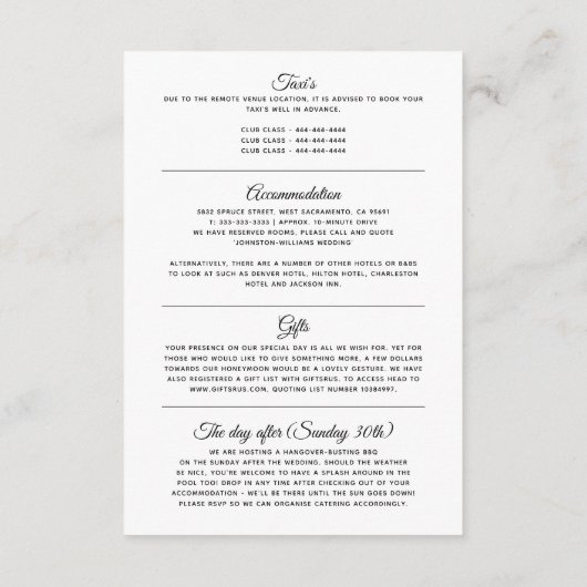 Elegante Succulent Florals Trouwinformatie Informatiekaartje (Achterkant)