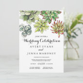Elegante Succulent Plant Art Wedding Invitation Kaart (Staand voorkant)