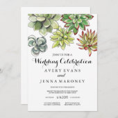 Elegante Succulent Plant Art Wedding Invitation Kaart (Voorkant / Achterkant)
