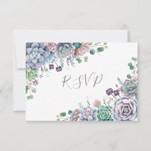 Elegante Succulent Waterverf Greenery Wedding RSVP (Achterkant)