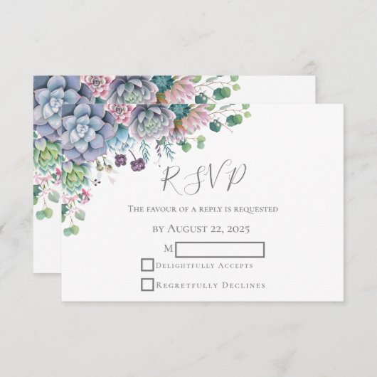Elegante Succulent Waterverf Greenery Wedding RSVP (Voorkant / Achterkant)