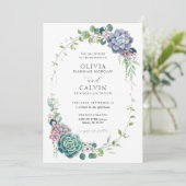 Elegante Succulent Wreath Bruiloft Uitnodiging (Staand voorkant)