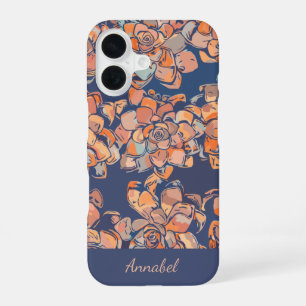 Elegante Succulente Bloemige Aangepaste Naam Navyb iPhone 16 Hoesje