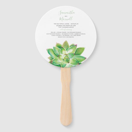 Elegante Succulente Huwelijksprogramma Waier Handwaaier (Voorkant)