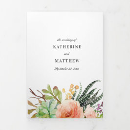 Elegante succulente Roos alles-in-één trouwfoto Drieluik Uitnodiging