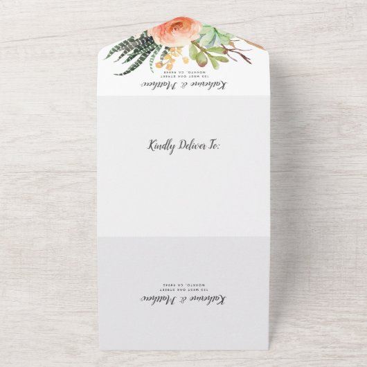 Elegante Succulente Tuin Boho Bruiloft All In One Uitnodiging (Buitenkant)