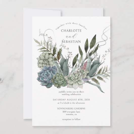 Elegante succulenten bloemenbruiloft uitnodiging (Voorkant)