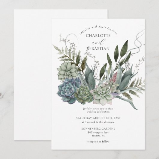 Elegante succulenten bloemenbruiloft uitnodiging (Voorkant / Achterkant)
