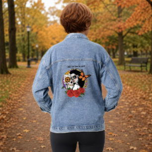 Elegante Suiker Schedels Monarch Rode Rozen Art No Denim Jacket