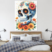 Elegante suikerschedel met bloemen canvas afdruk (Insitu (Slaapkamer))