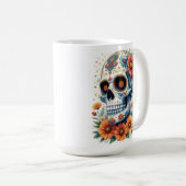 Elegante suikerschedel met bloemen koffiemok (Voorkant rechts)