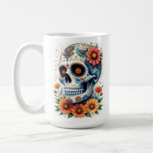 Elegante suikerschedel met bloemen koffiemok