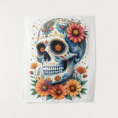 Elegante suikerschedel met bloemen wandkleed (Voorkant)