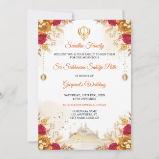Elegante Sukhmani Sahib Path bruiloft uitnodiging
