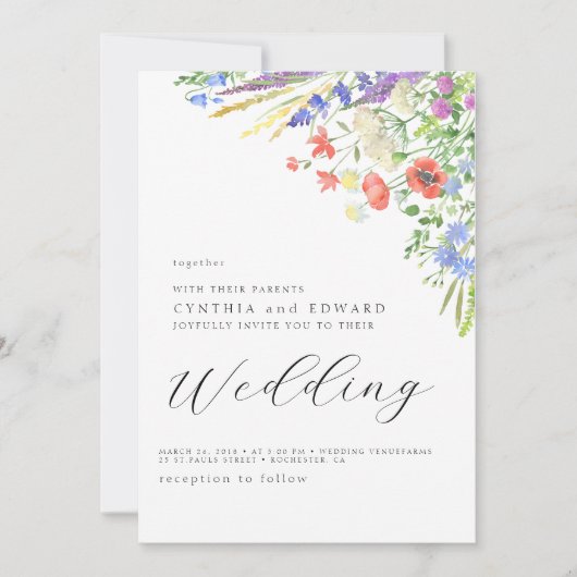 Elegante Summer Meadow Wildflowers Wedding Kaart (Voorkant)