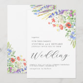 Elegante Summer Meadow Wildflowers Wedding Kaart (Voorkant / Achterkant)