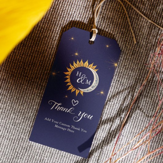 Elegante Sun Moon Monogram Huwelijksgunst Cadeaulabel